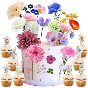 25 PCS Wildflower Cake Toppers Flower Baby in Bloom Decorations for Birthday Bridal Shower Wedding Baby Shower Cake Decor
