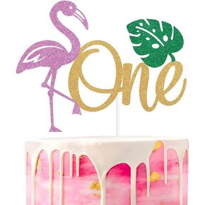 Flamingo One Cake Topper, Aloha One Cake Décor, Hawaiian Luau Tropical Theme 1st Birthday Party Decorations