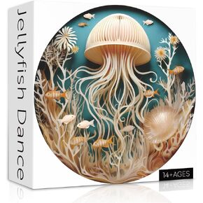 Ocean Jellyfish Puzzles for Adults 1000 Pieces, Impossible Deep Blue Sea Fish Jigsaw Puzzles, Round Jellyfish Paper Art Challenging Puzzle as Wall Decor