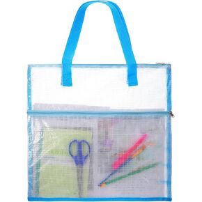 Project Bag for Quilting, 16’’ ×16.1’’Mesh Zipper Pouch with Handle,Transparent Zipper Storage Bags,Madam Sew Project Bags Suitable for Knitting,Embroidery and Other Storage (Blue)