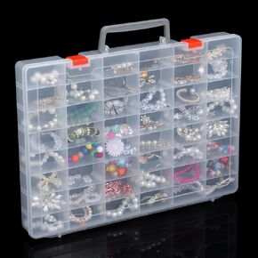 Large 48 Grids Clear Plastic Organizer Box with Dividers, Adjustable Compartment Craft Organizer, Bead Storage Container for Crafts Jewelry Earrings,Tackle Box Organizers(14.2" x 10.3" x 1.6")