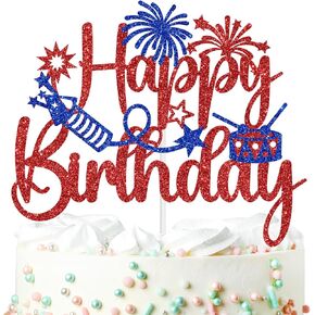 4th of July Happy Birthday Cake Topper, God Bless America, Party in the USA, Patriotic Independence Day/Memorial Day Party Decorations Suppleis