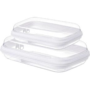 Delphinus Transparent Hard Shell Plastic Zipper Box, One Large and One Small Double Zipper Hard Transparent, Used for Storing Snacks Makeup Tools and Toiletries