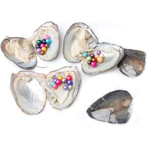 5PC Pearl Oysters Freshwater Cultured with 10 Mix Color Round Love Wish Oysters with Pearls Inside 10 Colors (7-8mm), Valentines Mothers Day Birthday Gifts Pearl Wedding Party (Total 50 Pearls)