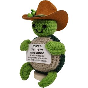 Mini Funny Positive Crochet Animals with Stand - Emotional Support Turtle Crochet Positive Animals, Cute Positive Things, Christmas Birthday Gifts for Women, Office Decor