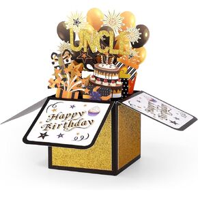 Uncle Happy Birthday Pop Up Card, 3D Birthday Popup Card with Envelope Colorful Balloon Fireworks Creative Gifts Ideas from Niece Nephew for Best Uncle, Men