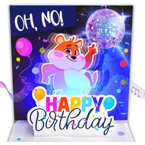 Ribbli Birthday Cards, Funny Bear Dancing with Music and Light, Musical Pop Up Birthday Card for Kids Men Women, 6.1 x 6.1 Inches with Envelope