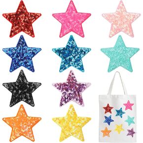 Sequin Star Iron on Patches, 10 Pcs Iron on Patches for Clothes, Sew Embroidered Patch Sequins Stickers, Star Shape Sequins Patch for Clothes Hats Backpacks Costume