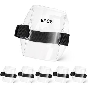 6 PCS Arm Badge Holder, Armband ID Card Holder with Adjustable Elastic Strap High Visibility Clear Waterproof Plastic Name Tag Badge Carrier for Office Sport Staff Employees