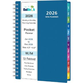 2026 Planner, Weekly ＆ Monthly Planner 2026, Jan 2026 – Dec 2026, 4.3" x 6.89", Flexible Cover, 12 Monthly Tabs, Thick Paper, Spiral Wirebound, Inner Pocket, Green