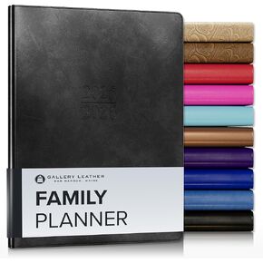 Gallery Leather Family Planner 2026 للأمهات ، مخطط التقويم الأنيق والكمبيوتر المحمول مع حواف صفحات بيضاء أنيقة ، 18 شهرًا - Acadia Black - 9 × 7 " in Kuwait