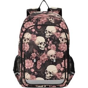 ALAZA Skeleton Skull Pink Flowers School Backpacks Travel Laptop Bag Kids Bookbag for Girls Boys Teens Women Men