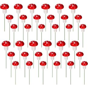 Cake Decorations 36Pcs Red Mini Mushroom Toothpicks Foam Cupcake Picks Fairy Cupcake Decorations Forest Cake Topper for Birthday Party Micro Landscape Decor