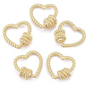 Kissitty 5pcs Brass Heart Shape Clasp Screw Locking Carabiner Valentine's Day Golden Plated Love Heart Carabiner Lock Charm 16x17mm for Jewelry Making Supplies