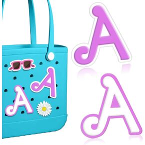 AIERSA Letter Charms for Bogg Bag Accessories A-Z, 2Pcs Purple Initials Charm for Simply Southern Bag Original All Models, Silicone Insert Decorative Letterring Attachments for Beach Tote Bags