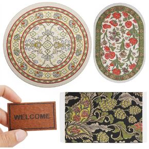 Odoria Dollhouse Area Rug Miniature - 1/12 Scale Entry Accent Rug Round Oriental for Vintage Living Room Kitchen - Mini Welcome Doormat - Tiny Carpet Oval Floral Rose Red