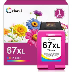 67XL 67 XL Color Ink Cartridge for HP Deskjet 2700 Ink Cartridges for DeskJet 2755e 2800e 2827e 2855e 2842e 2852e 4155e 4255e Envy 6055e 6052e 6075e 6455e 6452e Printer Remanufactured (Color)
