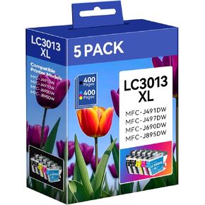 LC3013 Ink Cartridges BK/C/M/Y Replacement for Brother LC3013 LC3011 Work for Brother MFC-J497DW MFC-J491DW MFC-J895DW MFC-J690DW Printer(2 Black, Cyan, Magenta, Yellow), 5-Pack