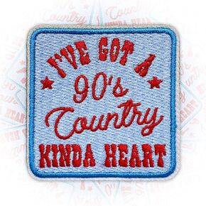 I've Got A 90's Country Kinda Heart Patch 3 Inches 90s Music Lover 90s Inspired Western Iron On/Sew On Embroidery Fabric Applique Patches for Trucker Hats Clothes Backpack DIY Accessories Friends Gift