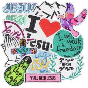 12PCS Love Jesus Iron on Patches, Faith Grace Freedom Cross Pray Embroidered Iron on Badges for Clothes, Custom Gospel Salvation Applique for Hats, Jeans, Jackets, Bags, Backpacks, Dress