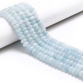 JM Design 5x8mm Light Aquamarine Color Dyed Jade Smooth Rondelle Necklace Beads for Bracelets Jewelry Making