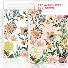 2 Set 8.5x11in Discbound Notebook With Removable Pages 100 Sheets Ever Pack College Ruled Cover Pre installation Customizable Notebook System 11 discs Discbound Planner Letter Size For Office School (Green&Blue)