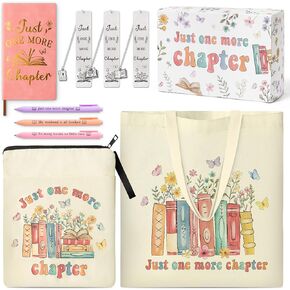 K1tpde Book Lover Gift for Women - 9pcs Retro Wildflower Goird Set Canvas Bag ، وأكمام غلاف الكتاب ، دفتر الملاحظات ، قلم الحبر والإشارة المرجعية ، إكسسوارات الكتب الحالية للكتاب للنساء