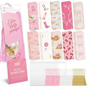 50PCS Paper Bookmark Making Kit, Bow Theme Bookmarks and 50PCS Bookmark Sleeves Clear with Book Mark Tassls, DIY Bookmarks for Crafts Hanging Tag Gifts (Bow)