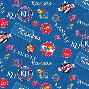 SYKEL Enterprises Kansas University KU Jayhawks Cotton Fabric with Home State Design-Sold by The Full Yard