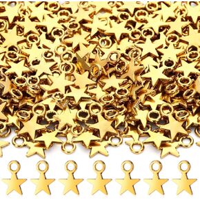 Inbagi 200 Pieces Star Tiny Charms Pendant Bulk for Necklace Bracelets Jewelry Making Mini Gold Alloy Star Charm Dangle for Earring Keychain DIY Craft Supplies, 8 X10mm