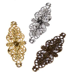 HEALLILY Filigree Flower Wraps Metal Charms Flower Connector Charms for Archaistic Hairpin Headdress Jewelry Making 36pcs (62x24MM)