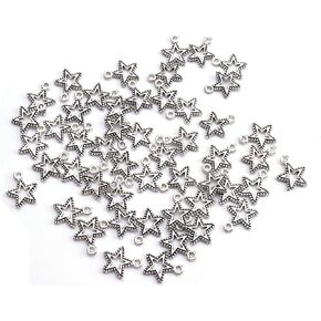 50 Pcs Stars Charm Elegant Vintage Hollow Metal Antique Little Star Shape Dangle Pendant for Jewelry Making Necklace DIY Finding Decoration Keychain Crafting