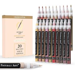Pinturale Arts® Acrylic Paint Markers Skin Tone | Set 20 Skin Tone Paint Markers Fine Tip 0,7mm For Coloring, Ceramics, Rock Painting, Glass, Wood, Canvas, Metal