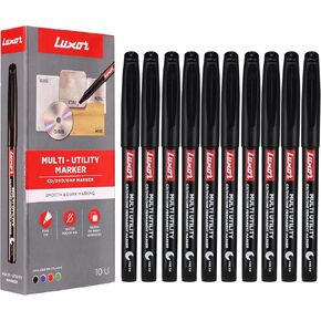 Luxor Fine CD/DVD/OHP Marker - Pack of 10, Black Colour
