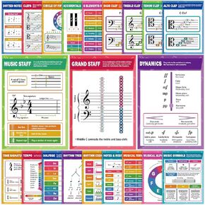 21Pcs Music Posters for Classroom Musical Educational Posters Music Note Rhythm Rules Poster Bulletin Board Decorations Teacher Supplies for Elementary Middle High School Wall Art Decor 14 x 11 In