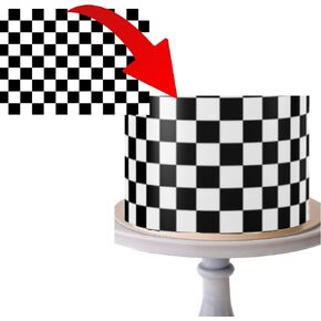 Checkered Racing Flag Edible Cake wrap Topper, 8 x 10 inches, Black and White checkered Icing Sheet
