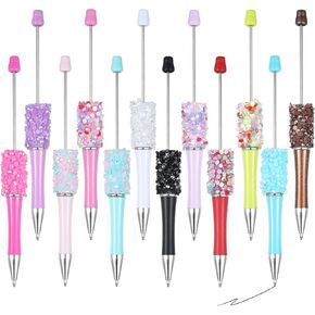 12pcs Beaded Pens, Rhinestone Beadable Pens(Beads Not Included) Beaded Ballpoint Pen for Gift Making Kits School Supplies, Office Accessories & Decorations for Students & Teachers