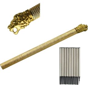 Solid Brass Pen Heavy Lion Head Pen Vintage Brass Metal Pen Gold Signature Pen with 12PCS Refills For Office Accessory Corporates Gifts Charistmas