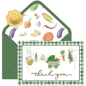 24 Pack Baby Shower Thank You Cards Green Plaid Vegetable Greeting Cards with Envelopes Stickers Cute Blank Note Card for Party Supplies, 4 x 6 Inch