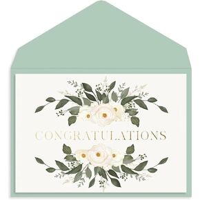 Graphique Congrats Laurels Wedding Card | Congratulations Greeting Card for Newlyweds | Couple, Bride, Groom | Glitter and Gold Foil Accents | Color-Coordinated Envelope | 5" x 7"