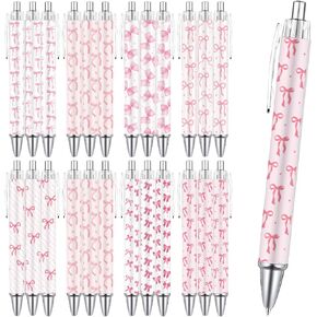 24Pcs Coquette Bow Ballpoint Pens Retractable Pink Bow Pens Decorative Coquette Aesthetic 0.5 mm Writing Journaling Office Supplies
