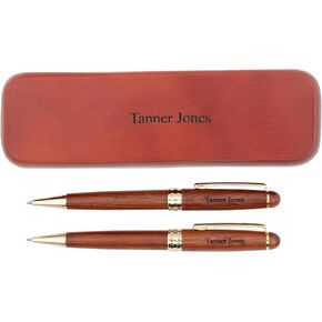 Dayspring Pens | Personalized Rosewood Ballpoint Pen and Pencil Set with matching Wood Case. A Custom Engraved Wooden Gift for Men or Women, Engraved