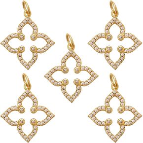 5PCS Cubic Zirconia Flower Charms,18K Gold Plated Crystal Floral Charms,Flower Pendants with CZ Stone for Jewelry Making and DIY Crafts