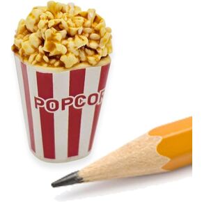 ChangThai Design Tiny Popcorn Bucket - Realistic Mini Handmade Polymer Clay Food Model Replica Red Bucket Miniature Art Decorative Collectible Figurines Décor Gifts