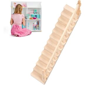 Topyond 1:12 Scale Dollhouse Stairs, Birch Wood Miniature Staircase with Glossy Rounded Corners, Pre-Assembled DIY Staircase for Crafts and Miniature Displays (Right Armrest)
