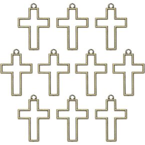 10-Pack Open Bezels for Resin, Cross Shape Open Back Bezel Pendants for Resin Jewelry Making/DIY Earrings Necklace, Alloy Hollow Frame Pendants [Gold Tone]
