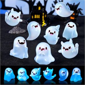 24Pcs Halloween Mini Resin Ghosts, Luminous Mini Ghost, Glow in The Dark Miniature Ghost Figurines for Halloween Miniature Landscape Outdoor Dollhouse Decoration