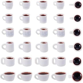 Cheriswelry 24Pcs Mini Coffee Cups Resin Coffee Miniature Ornaments Drink Tableware Dollhouse Accessories 14x23mm for Kitchen Play Party Garden Tableware Decorations