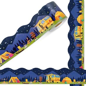 65.6Ft Camping Hiking Bulletin Board Borders Outdoor Camping Adventure Theme Die Cut Scalloped Border Trim for Back to School Classroom Chalkboard Wall Decor