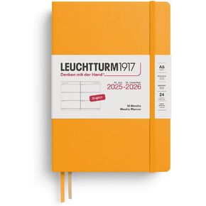 LEUCHTTURM1917 - Weekly Planner Hardcover Medium (A5), 18-month, Jul. 2025 - Dec. 2026, English, Black